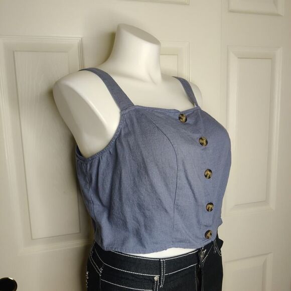 Torrid Linen Blend Button-Front Crop Tank sz 1 - Picture 6 of 11